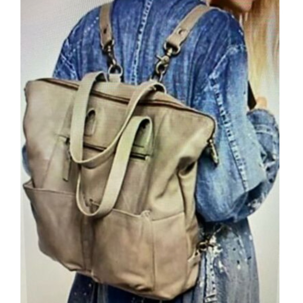 Free People Calista Convertible Backpack Tote NEW W/T Gray